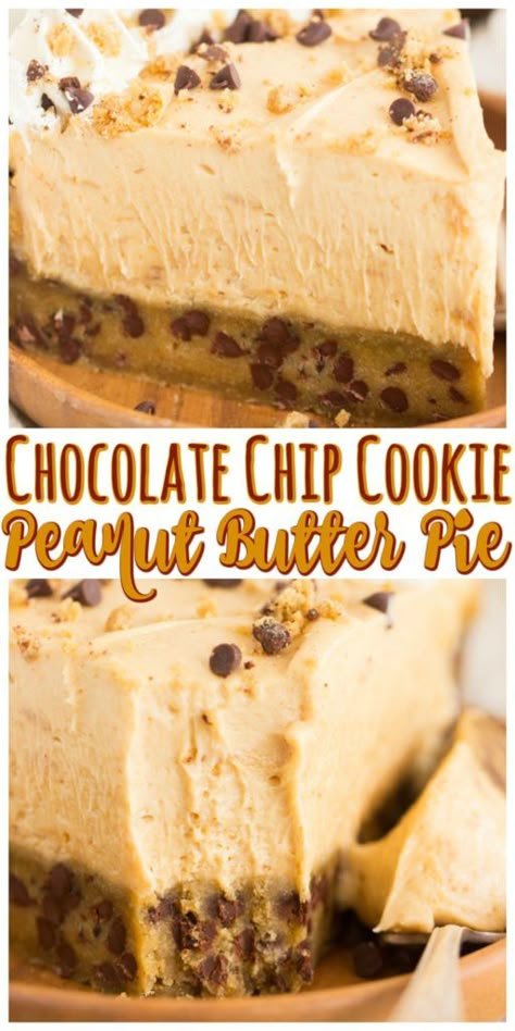 Chocolate Chip Cookie Crust, Peanut Butter Pie Filling, Cookie Peanut Butter, Cookie Crust Recipe, Chocolate Cookie Crust, Chocolate Chip Cookie Pie, Chocolate Chip Pie, Easy Pie Recipes, Cream Pie Recipes