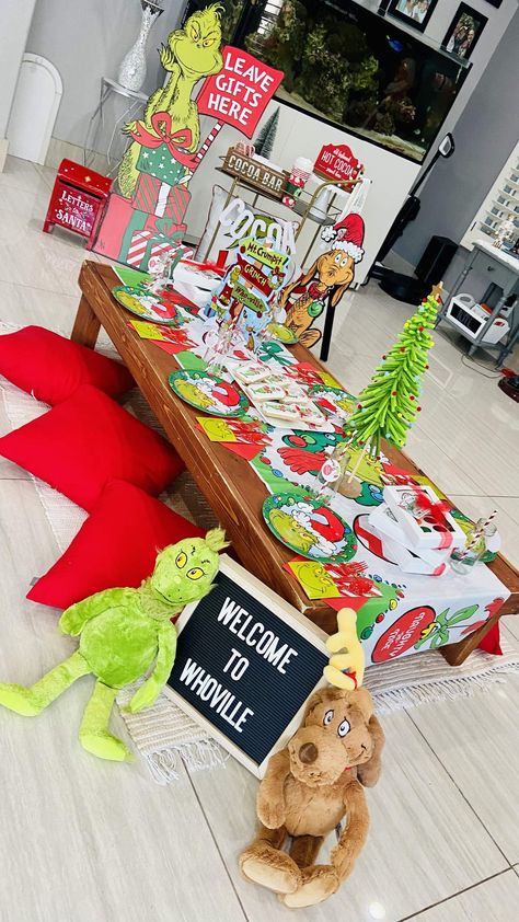 How The Grinch Stole Christmas First Birthday, Christmas Movie Pajama Party, Grinch Teepee Party, Grinch Christmas Sleepover, Grinch School Christmas Party, Grinch Kids Christmas Party, The One Who Stole Christmas Birthday, Grinch Themed Christmas Party Decorations, Grinch Party Activities