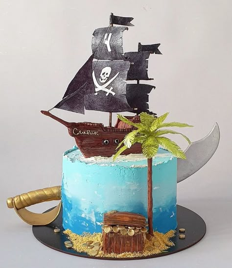 Pirate Birthday Cake For Boys, Pirates Birthday Cake, Pirates Cake Ideas Boys, Pirate Cakes For Kids Boys, Pirate Cake Ideas, Birthday Cake Pirate, Pirates Of The Caribbean Cake, Treasure Chest Cake, Pirate Cakes