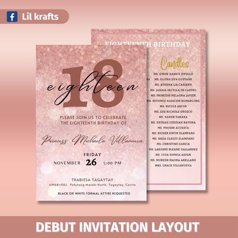 Message us on fb page @lil krafts ᴗ̈ Invitation For Debut, Debut Invitation Template, Debut Invitation 18th, Debut Design, Sample Invitation, Debut Invitation, Blue Birthday Parties, Eighteenth Birthday, Blue Birthday