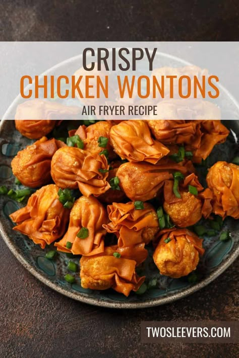 Chicken Wontons | Crispy Chicken Wonton Recipe Pizza Wontons Air Fryer, Air Fried Wonton Recipes, Air Fryer Won Tons, Chicken Wontons Recipes, What To Make With Wonton Wrappers, Air Fryer Wonton Recipes, Wonton Recipes Filling, Chicken Wonton Recipes, Air Fryer Wontons