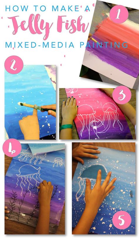 Jellyfish art project for boys and girls. Super easy drawing & painting project from Deep Space Sparkle Super Easy Drawings, Jellyfish Painting, Deep Space Sparkle, Jellyfish Art, 3rd Grade Art, Creation Art, Easy Art Projects, Elementary Art Projects, Jelly Fish