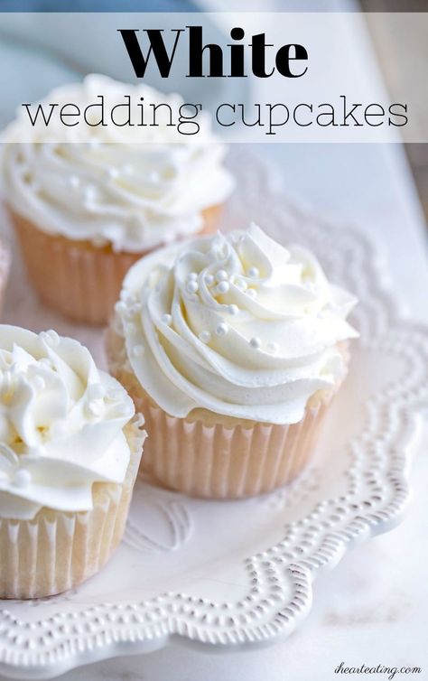 Wedding Cupcakes Ideas Simple White, Basic Wedding Cupcakes, Decorating Wedding Cupcakes, White Wedding Cupcake Recipe, White On White Cupcakes, Cake Mix Cupcakes Better, White Wedding Cupcakes Ideas, Best White Cupcake Recipe, White Cupcakes From Scratch