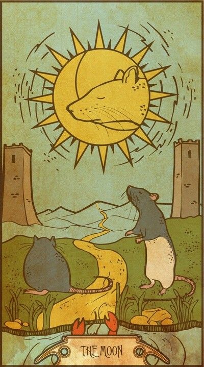 Muroidea Rat Tarot The Moon Art, Rat Tattoo, Photowall Ideas, Arte Indie, Moon Art Print, Cute Rats, Tarot Cards Art, 카드 디자인, Tarot Art