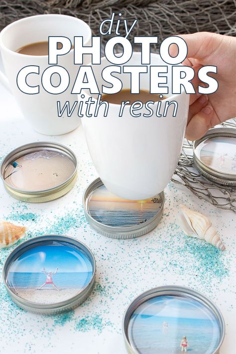 Diy Uv Resin Gifts, Top Selling Resin Crafts, Simple Resin Crafts, Uv Resin Craft Ideas, How To Make Resin Coasters, Photo In Resin, Things To Make With Resin, Uv Resin Ideas, Mason Jar Lid Coasters