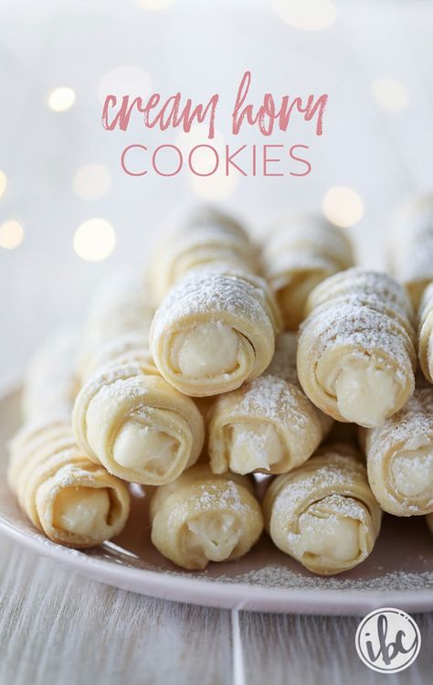 How to make classic Cream Horn Cookies (Lady Locks) | Inspired by Charm Clothespin Cookies Recipes, Creme Horns, Clothespin Cookies, Horn Cookies, Lady Locks, Cream Horn, Cream Horns, Cookie Table, Favorite Cookie Recipe