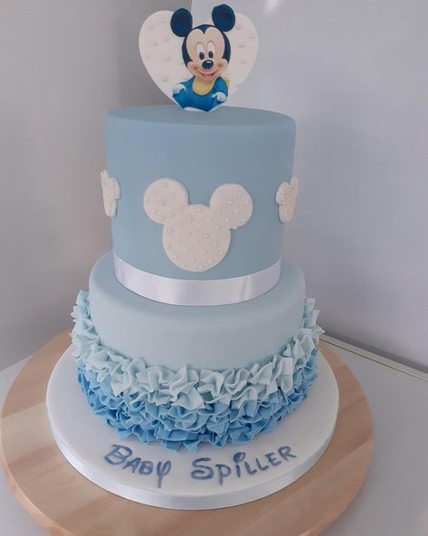 Mickey mouse baby shower cake by Combe Cakes Mickey Mouse Baby Shower Cake, Baby Mickey Cake, Baby Mickey Mouse Cake, Décoration Baby Shower, Mickey Baby Showers, Gender Reveal Baby Shower Themes, Mickey Mouse Birthday Cake, Mickey Mouse Baby Shower, Mickey Mouse First Birthday