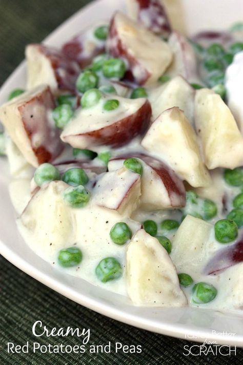 Creamy Red Potatoes and Peas recipe on TastesBetterFromScratch.com Potatoes And Peas Recipe, Creamed Peas And Potatoes, Potatoes And Peas, Creamed Peas, Tastes Better From Scratch, Peas Recipe, Creamed Potatoes, Pea Recipes, Potato Side Dishes