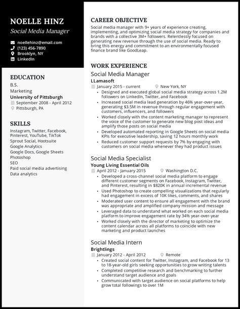 Social Media Resume, Account Manager Resume, Social Media Marketing Resume, Social Media Manager Resume, Resume Pdf, Marketing Resume, Resume Objective, Social Media Marketing Manager, Manager Resume