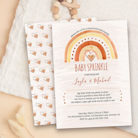 Rainbow Heart Watercolor Wash Baby Sprinkle for $2.80 - Baby Shower Gender Simple Baby Sprinkle Ideas, Sprinkle Baby Shower Invitations, Heart Watercolor, Retro Shades, Orange Blush, Baby Sprinkle Invitations, Gender Neutral Baby Shower Invitations, Sprinkle Invitations, Font Typography