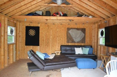 Shed Gaming Room, Game Room Shed Ideas, Gaming Shed, Shed Hangout, Small Shed Ideas Hangout, Backyard Sheds Hangout, Shed Ideas Hangout, Shed Hangout Ideas, Small Shed Ideas