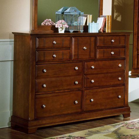 Cottage Triple 9 Drawer Dresser | Wayfair Durham Furniture, Triple Dresser, Storage Solutions Bedroom, Parks Furniture, Red Furniture, Beautiful Dresser, 9 Drawer Dresser, Bassett Furniture, Headboard Storage