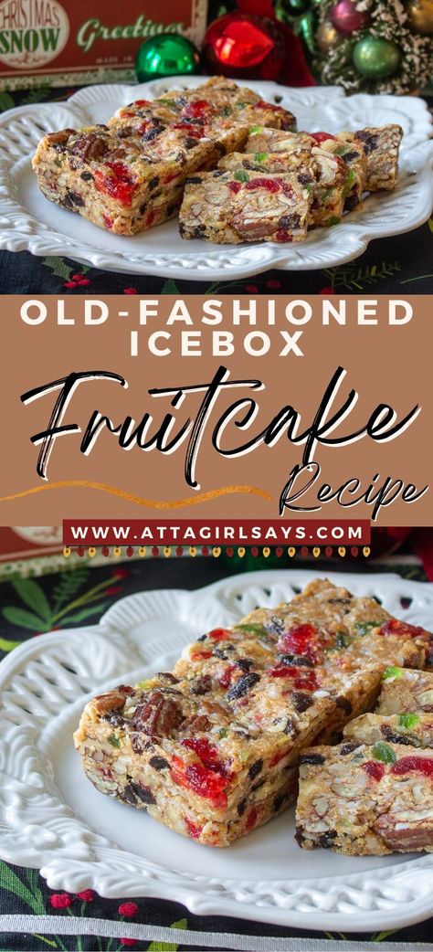 If you don't like the classic Christmas dessert , this no-bake icebox fruitcake recipe will change your mind. You'll love this fruity and nutty version made with graham crackers and marshmallows. Icebox Fruit Cake Recipe, Icebox Fruitcake, Christmas Dessert Menu, Classic Christmas Dessert, Best Fruitcake, Christmas Fruitcake, Recipes With Coconut Cream, Fruit Cake Recipe, Graham Cracker Recipes