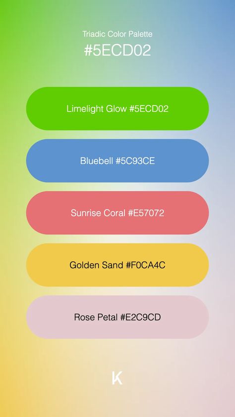 Triadic Color Palette Limelight Glow #5ECD02 · Bluebell #5C93CE · Sunrise Coral #E57072 · Golden Sand #F0CA4C · Rose Petal #E2C9CD Joy Color Palette, Colour Pallets, Hex Color Palette, Summer Sunshine, Sparks Joy, Vibrant Energy, Embrace Life, Hex Colors, Color Pallets