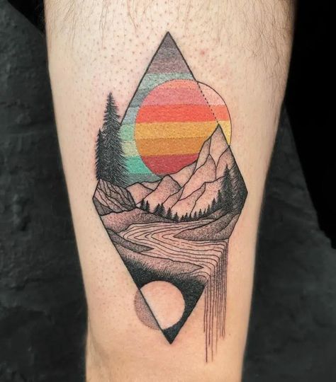 Sunset Tattoo Ideas, Hiking Tattoos, Sunset Tattoo, Sunset Tattoos, Gray Instagram, Hiking Tattoo, Full Back Tattoos, Japanese Drawings, Just Ink