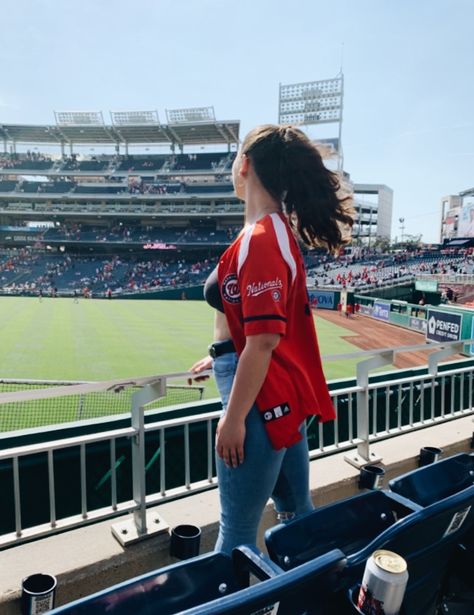 D.C., Washington Nationals, Baseball, Virginia, Baseball Aesthetic Washington Nationals Outfit Women, Baseball Aesthetic, Baseball Park, Nationals Baseball, Washington Nationals, Outfit Women, Virginia, Washington, Sports Jersey