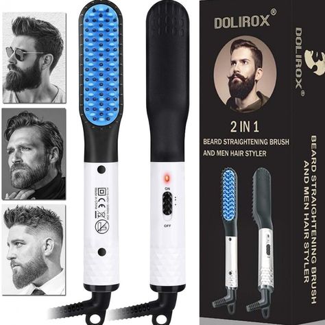 This is how you can groom and tame your beard in a jiffy. Descriptions: 【Fast, Long-lasting Results ] The beard straightener brush can save you time. It can be quickly heated in 2 minutes allowing you to groom and tame any beard in a flash. Reduces snagging and frizz quickly with long-lasting results. The 360°swivel cord allows you to play with your hair as much as you want. No tugging or tangling. 【Multifunctional Beard Straightener】 The beard straightening comb can volumize beard & hair, f # Comb Straightener, Beard Straightener, Best Beard Growth, Brush Curling, Styler Hair, Short Hair With Beard, Straightening Curly Hair, Hot Comb, Curling Hair