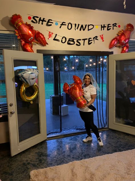 She Found Her Lobster Bachelorette, Funny Bachelorette Party Ideas, She Found Her Lobster, Friends Themed Bachelorette Party, Couples Wedding Shower Themes, Hes Her Lobster, Bachelorette Party Funny, Hen Night Ideas, Themed Bachelorette Party