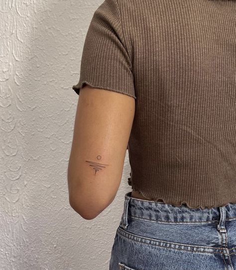 Minimalist Bicep Tattoos For Women, Tattoo Placement Bicep, Dainty Tattoo Placement Arm, Fine Line Tattoo Above Elbow, Back Of Bicep Tattoo, Fine Line Tattoo Inner Bicep, Best Tattoo Placement For Women Arm, Mini Nature Tattoo, Small Tricep Tattoo Women