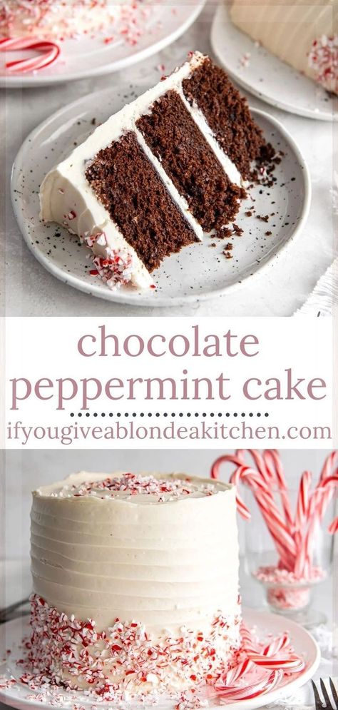 Looking for a holiday cake to serve this Christmas? Try a chocolate peppermint cake. It’s rich, moist and coated in a silky smooth white chocolate buttercream. It will the perfect festive touch to your menu this holiday season! White Chocolate Peppermint Cake, Dessert For Christmas, Cake For Christmas, Chocolate Peppermint Cake, Boozy Cupcakes, Peppermint Cake, Chocolate Ganache Frosting, White Chocolate Buttercream, Holiday Cake