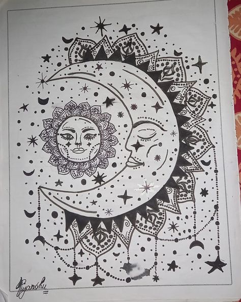 Pyrography Patterns, Sun Moon Stars, Pattern Images, Moon Stars, Bullet Journaling, Pyrography, Sun Moon, Mandala Art, Stars And Moon