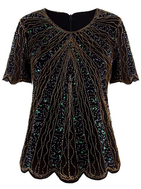 VIJIV Women's 1920s Vintage Beaded Evening Top Art Deco Scalloped Hem Sequin Embellished Blouse Tunic ** Continue to the product at the image link. (This is an Amazon affiliate link) #weddingheadpiece New Years Eve Tops, New Year’s Eve Outfit, 1920s Vintage, Women Shirt Top, Elegant Prom Dresses, Sequin Shirt, Beaded Chiffon, Evening Tops, Eve Outfit