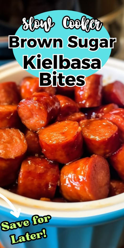 Slow Cooker Brown Sugar Kielbasa Bites Crockpot Kalbasa Recipes, Kielbasa Snack Recipes, Simple Kielbasa Recipes, Kabasa Recipes Crockpot, Crockpot Kielbasa Bites, Brown Sugar Kielbasa Crockpot, Kielbasa Bites Crockpot, Candied Kielbasa Crockpot, Bbq Kielbasa Crockpot