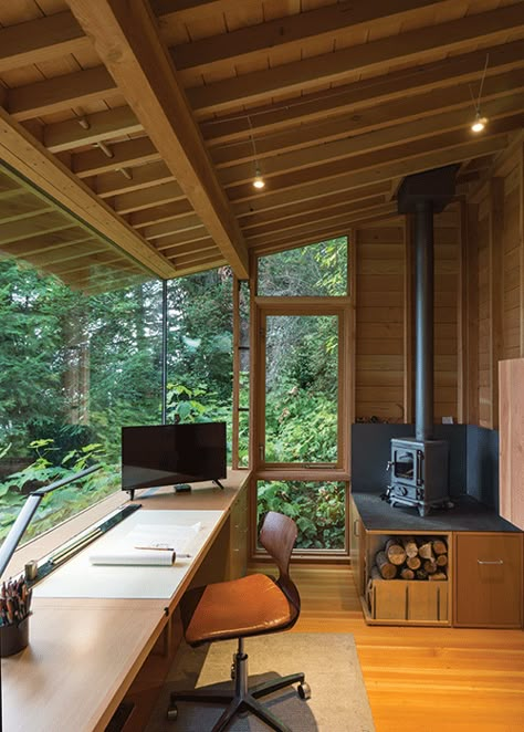 Office Space, Reimagined: An 80 Square Foot Work Space Doubles as Family Room | Seattle Magazine Tiny Studio, Creative Workspace, Bunk House, Design Del Prodotto, Cabin In The Woods, Garden Office, Home Design Decor, Home Office Design, Casas De Ensueño