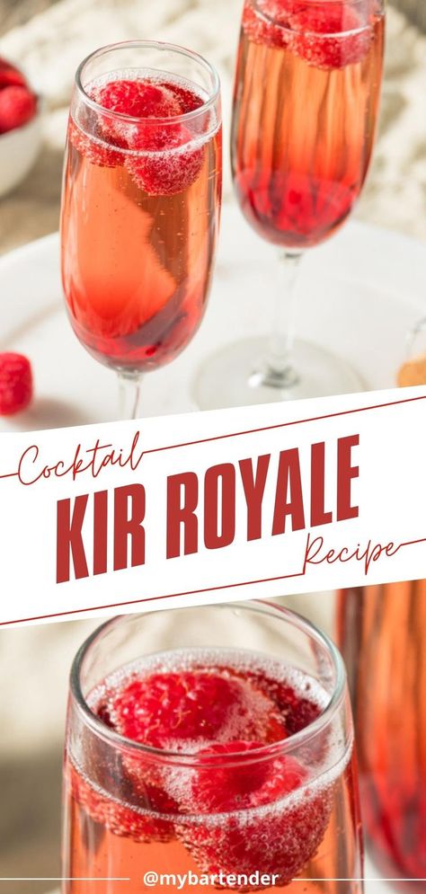 Three glasses of delicious-looking and red-hued kir royale cocktails Kit Royal Drink, Kir Royale Cocktail Recipe, Creme De Cassis Cocktail Recipes, Kit Royale, Kir Cocktail, Kir Recipe, Royal Cocktails, Kir Royale Recipe, Kir Royale Cocktail