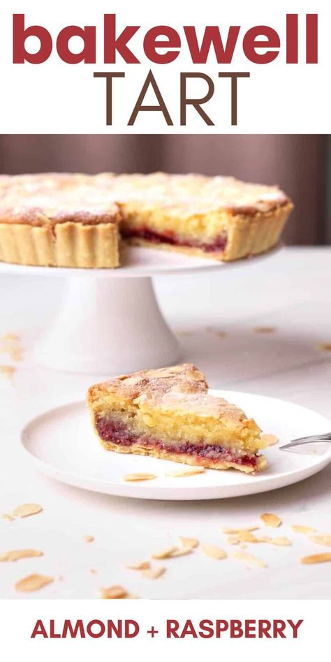 Bakewell tart is a classic British dessert. Shortcrust pastry filled with raspberry jam and frangipane (almond cream), topped with flaked almonds. This is a traditional bakewell tart, which means it has raspberry jam inside. Some people like to use cherry jam but the classic version is raspberry and almond frangipane. This delicious dessert recipe is a tasty baked good to bring to gatherings to have as a family dessert. Cherry Almond Tart, Mary Berry Bakewell Tart, Sweet Shortcrust Pastry Recipe, Raspberry Tart Recipe, Bakewell Tart Recipe, Cherry Bakewell Tart, Almond Tart Recipe, Almond Frangipane, Shortcrust Pastry Recipes