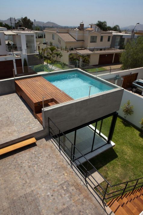 house with detached pool above living area Shipping Container Swimming Pool, Container Pool, Pakistan Karachi, Small Swimming Pools, Rooftop Terrace Design, Rooftop Design, Diy Swimming Pool, Small Pool Design, Small Pools