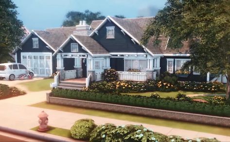 Sims 4 Craftsman Cc, Sims 4 Craftsman, The Sims 4 Growing Together, Sims 4 Growing Together, Blue Craftsman, Lots Sims 4, Sims 4 Building Ideas, Sims Lots, Growing Together