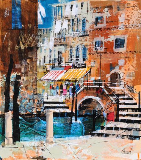 MIKE BERNARD - Shopping in Venice...been there, done that...loved it! Mike Bernard, Venice Shopping, Venice Painting, Watercolor Architecture, Architectural Sketch, Cityscape Art, Collage Art Mixed Media, Building Art, Amazing Drawings