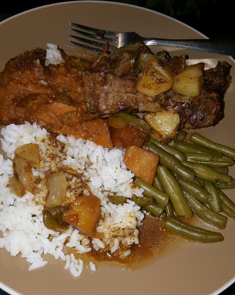 Beef pot roast, rice, sweet potatoe souffle with greenbeans Pot Roast And Rice, Pot Roast With Rice, Cajun Roast Beef Poboy, Roast Beef Potatoes And Carrots, Rice Beef Consumme, Beef Pot Roast, Beef And Rice, Weekend Meals, Food Babe