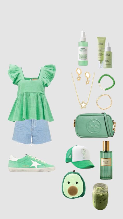 Green ❕🌴 #ootd #preppy #outfitinspo #green Green Ootd, Ootd Preppy, Preppy Green, Green Preppy, Preppy Accessories, Colorful Collage, Preppy Outfits For School, Preppy Inspiration, Outfit For School