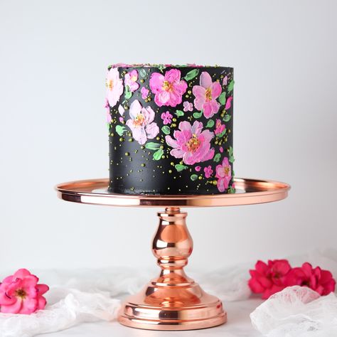 Midnight Black Buttercream – Cake Design by Sheri Cake With Pink Flowers, Black Buttercream, Buttercream Cake Designs, Oreo Flavors, Black Cake, Wilton Cake Decorating, Candy Cakes, Buttercream Recipe, Buttercream Flowers