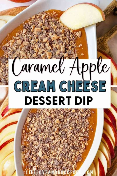 This Cream Cheese Caramel Apple Dip with Toffee Bits is the ultimate crowd-pleaser—creamy, sweet, and oh-so-dippable! With just a few simple ingredients, you'll have a decadent treat perfect for parties, snacks, or any celebration. I love this easy dessert recipe because it's like making traditional caramel apples without the hassle and mess but with all the festive flavor! Apple Brickle Dip, Apple Cream Cheese Dessert, Cream Cheese Dessert Dip, Apple Dips, Cream Cheese Caramel Apple Dip, Toffee Apple Dip, Cream Cheese Apple Dip, Caramel Apple Dip Recipe, Brownie Batter Dip