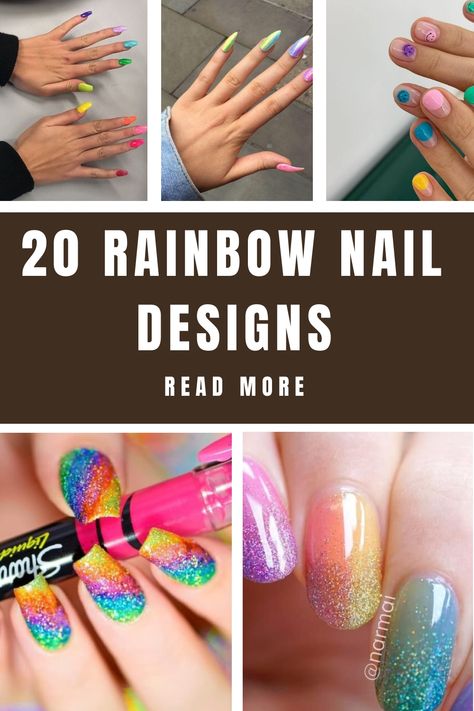 20 RAINBOW NAIL DESIGNS Kids Rainbow Nails, Rainbow Ombré Nails, Rainbow Dip Nails, Rainbow Design Nails, Short Rainbow Nail Designs, Nail Ideas Rainbow Tips, Rainbow Ombre Nails, Summer Rainbow Nails, Kid Rainbow Nails