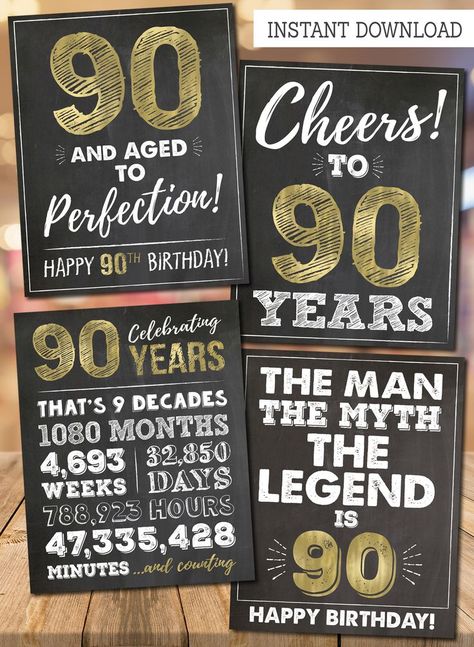 Celebrate this monumental milestone in style and make the decorating easy with these popular 90th birthday signs. Cheers To 90 Years, 90th Birthday Party Ideas, Birthday Party Ideas For Men, Birthday Party Signs, 90th Birthday Decorations, 90th Birthday Party, 90th Birthday Parties, Birthday Signs, Happy 90th Birthday