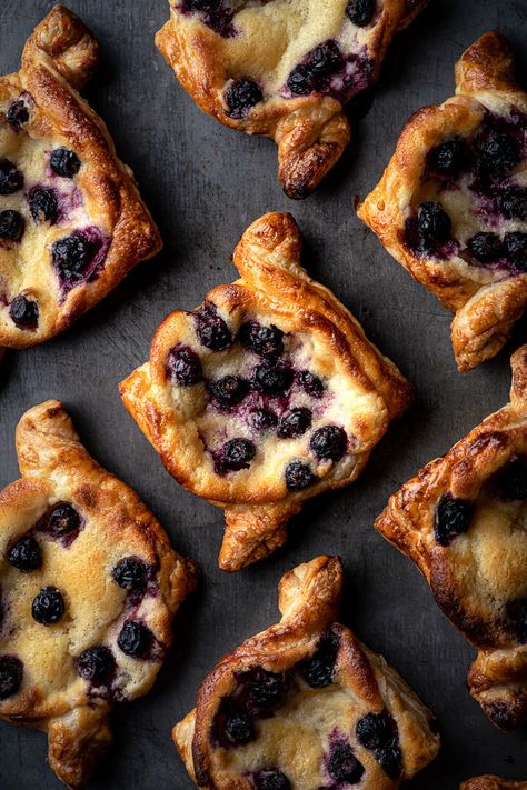 Birds eye view of danishes in a diamond shape on a baking sheet. Filled with mascarpone cheese and saskatoon berries. Saskatoon Recipes, Blueberry Danish, Whipped Mascarpone, Saskatoon Berry, Sunday Morning Breakfast, Berry Picking, Danish Food, Mascarpone Cheese, Puff Pastry Recipes