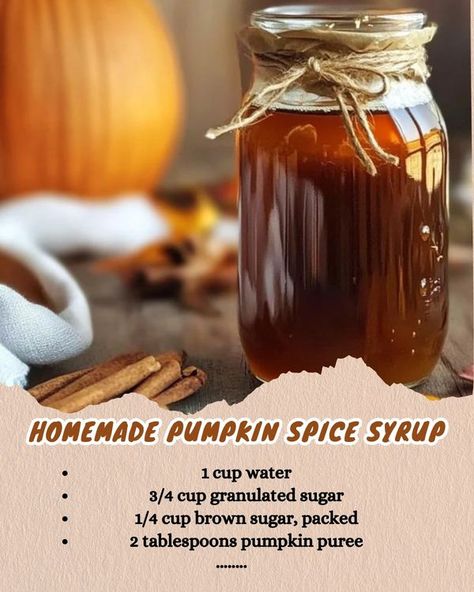 Homemade Pumpkin Spice Syrup, Homemade Coffee Syrup, Homemade Pumpkin Spice, Pumpkin Spice Syrup, Homemade Coffee, Coffee Syrup, Homemade Pumpkin, Pumpkin Puree, Granulated Sugar