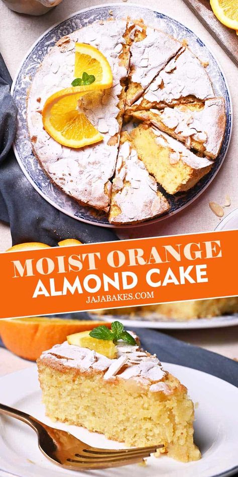 This Moist Orange Almond Cake is a moist, tender gluten-free, dairy-free cake with a fresh orange flavor. It is easy to make and makes a great dessert option if baking for friends and family members with dietary concerns. Chocolate Peanut Butter Squares, Orange Almond Cake, Orange And Almond Cake, Almond Cake Recipe, Italian Cream Cakes, Dairy Free Cake, Flourless Cake, Gluten Free Cake, Almond Cake