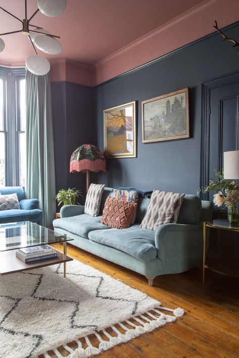 Blue And Pink Living Room, Pink Living Room, Cosy Living Room, Living Room Photos, Blue Living Room, Blue Rooms, Living Room Colors, Living Room Makeover, Living Room Inspo