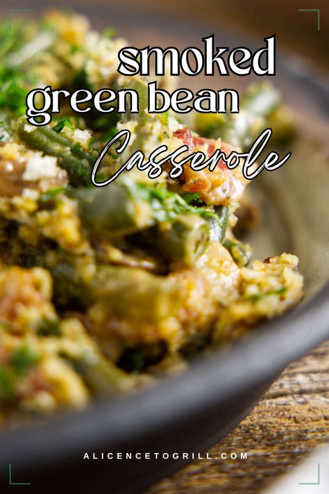 From scratch Smoked green bean casserole. Smoked Green Beans, Roux Sauce, Green Bean Casserole From Scratch, Green Bean Casserole Recipe, Classic Green Bean Casserole, Fried Shallots, Fresh Green Beans, Green Bean Casserole, Bean Casserole