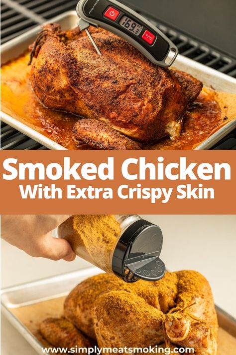 Smoked Whole Chicken Recipe (Traeger Whole Chicken) Traeger Whole Chicken, Traeger Grill Recipes Chicken, Best Whole Chicken Recipe, Whole Smoked Chicken, Bbq Whole Chicken, Smoker Recipes Chicken, New Years Eve Appetizers, Stuffed Chicken Thighs, Grilled Drumsticks