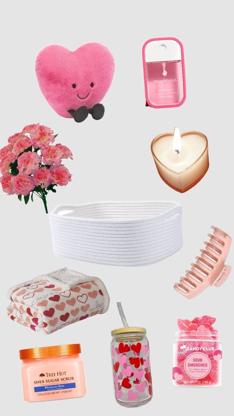 Bae basket inspo Bae Baskets Ideas, Love Basket Ideas, Friend Valentine Basket, Galentines Gifts Idea Basket, Valentines Basket Idea, Best Friend Basket, Vday Baskets, Bae Basket, Baskets Ideas