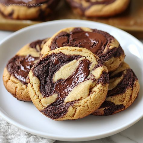 Peanut Butter Brownie Swirl Cookies – A Perfect Blend of Peanut Butter and Chocolate - My Home Made Recipe Butter Swirl Cookies, Peanut Butter Cocoa Cookies, Peanut Brownie Cookies, Peanut Butter And Chocolate Swirl Cookies, Peanutbutter Brownie Swirl Cookies, Peanut Butter Swirl Brownie Cookies, Peanut Butter Brookies Easy, Best Simple Cookie Recipes, Chocolate Cookies With Peanut Chips