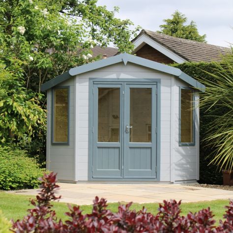 Clever and stylish designs from Olympian Garden Buildings: https://olympiangardenbuildings.co.uk/garden-summerhouses/corner-summer-houses/ Summerhouse Interiors Ideas, Summer Houses Uk, Corner Shed, Garden Sheds Uk, Small Summer House, Summer House Interiors, Corner Sheds, Pool Shed, Corner Summer House