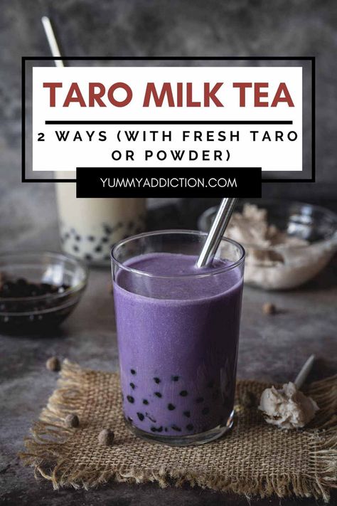 Taro Bubble Tea Recipe, How To Make Taro Milk Tea, Taro Powder Recipes, Taro Boba Tea Recipe, Taro Tea Recipe, Taro Drink Recipe, Taro Paste Recipe, Ube Milk Tea, Taro Drink