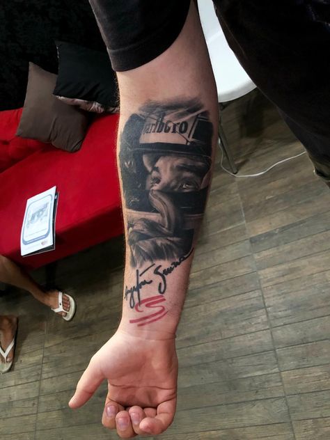 Ayrton Senna Tattoo, Car Tattoo Ideas, F1 Tattoo, Tattoos Spiritual, Car Tattoos, Gtr R35, Spiritual Symbols, Henna Tattoos, Next Tattoo